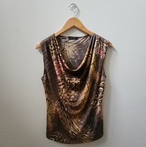 Jennie & Marlis Abstract Animal Print Drape Neck Tank Top M/L Y2K